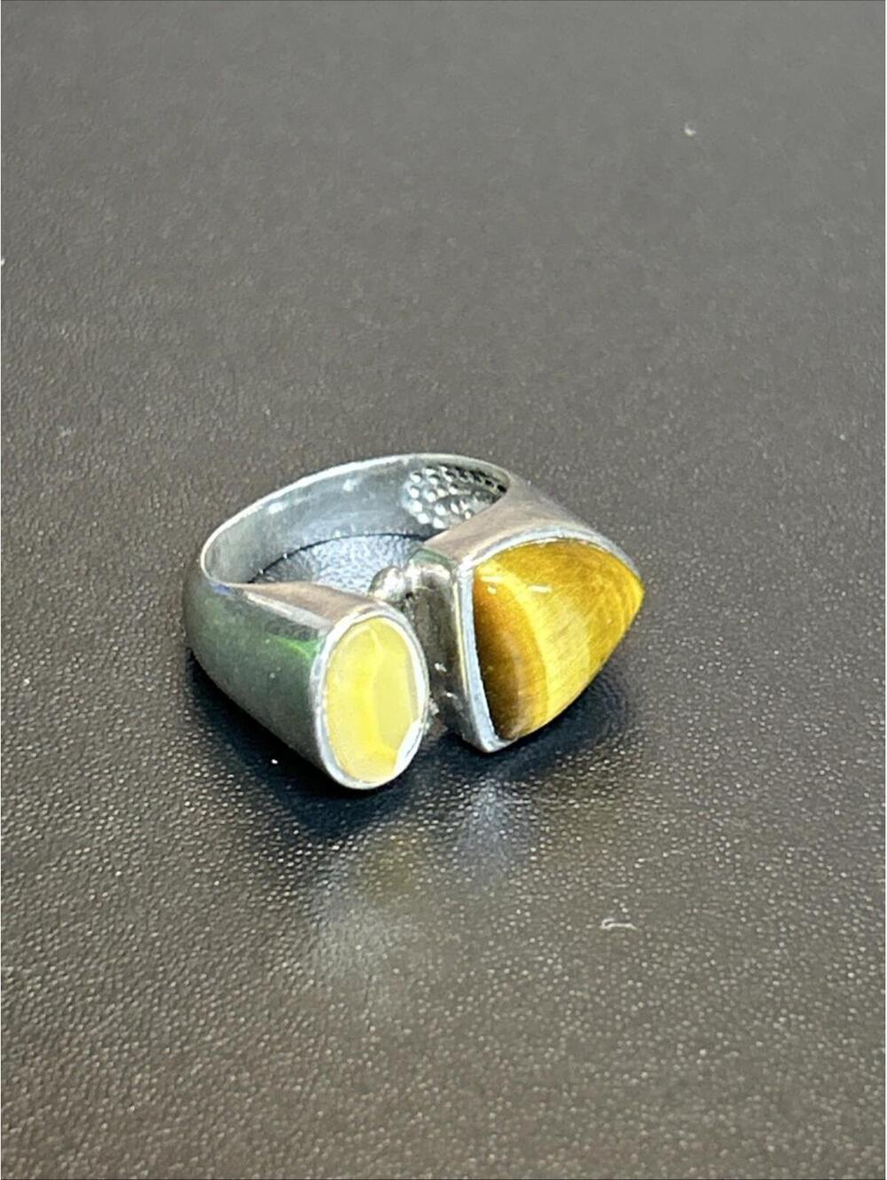 Vintage Whitney Kelly Sterling Silver Yellow Tigers Eye Statement Ring